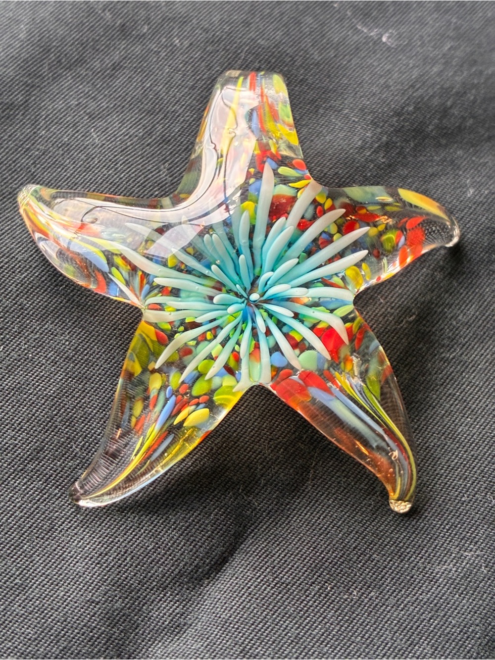 Handmade Multicolor Starfish Glass Paperweight - Decorative Home Art